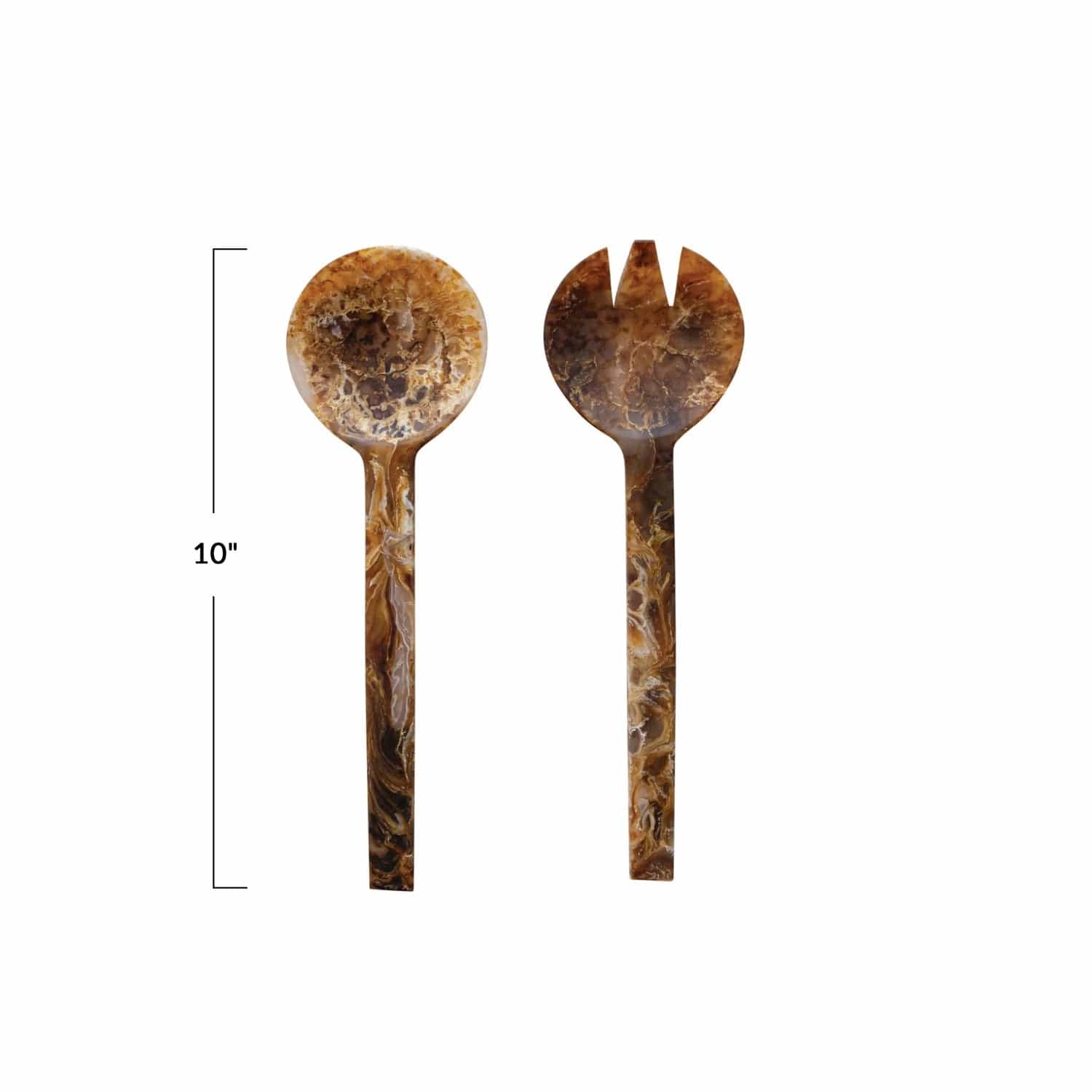 Creative Co-Op Creative Co-op Resin Matte Marbled Brown Salad Servers - Little Miss Muffin Children & Home