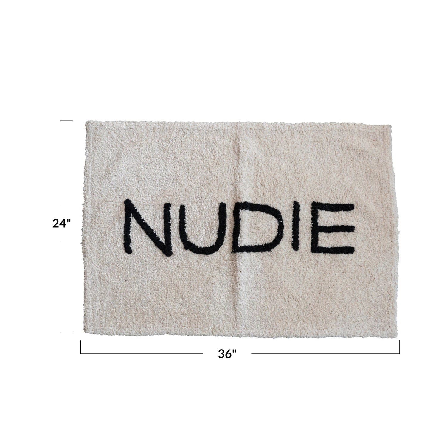 Creative Co-op Creative Co-op 40"L x 27"W White Cotton Tufted Bath Mat with "NUDIE" in Black - Little Miss Muffin Children & Home