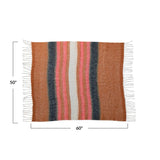 Creative Co-op 60"Lx50"W Brushed Acrylic & New Zealand Wool Throw with Stripes & Fringe, Multicolor