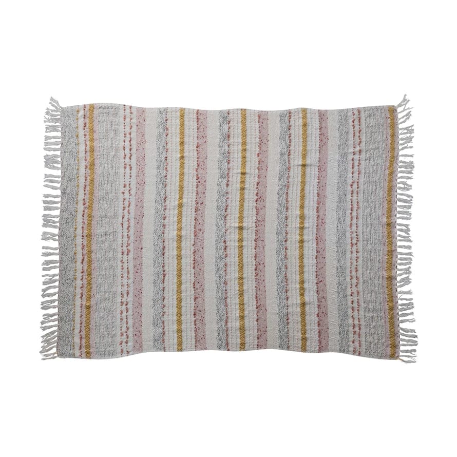 Creative Co-op Creative Co-op 60"Lx50"W Woven Cotton Blend Throw with Stripes, Embroidery & Fringe, Multicolor - Little Miss Muffin Children & Home