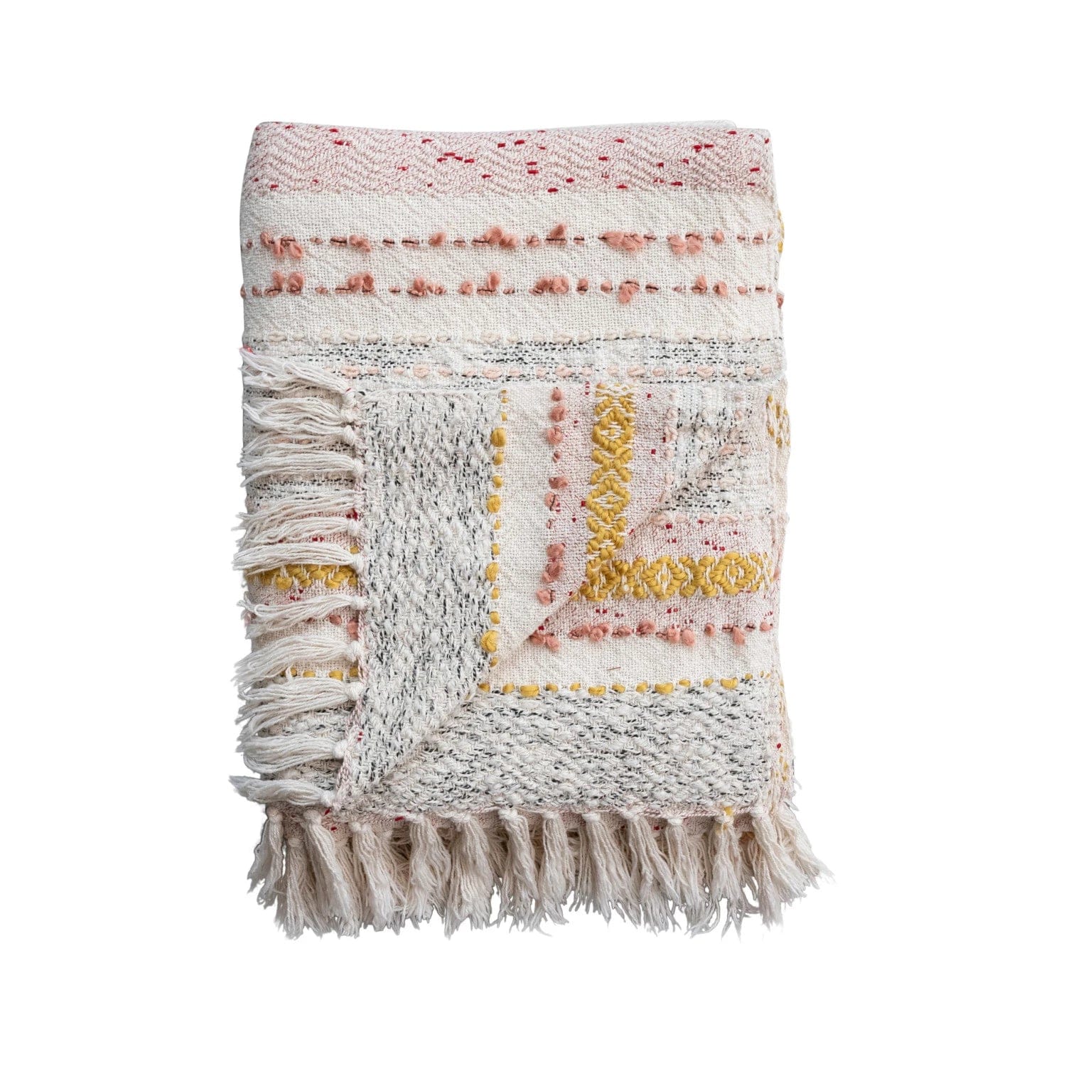 Creative Co-op Creative Co-op 60"Lx50"W Woven Cotton Blend Throw with Stripes, Embroidery & Fringe, Multicolor - Little Miss Muffin Children & Home