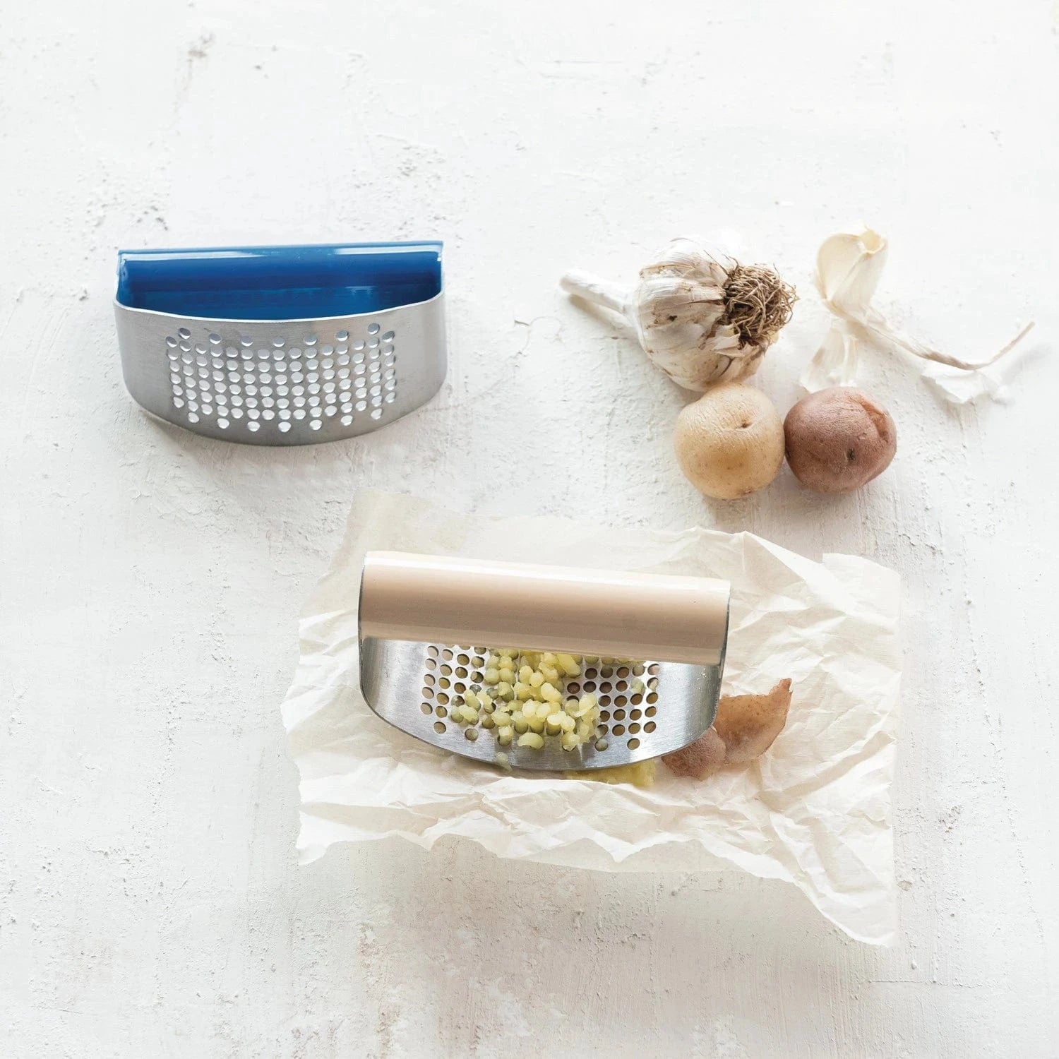 Creative Co-op Stainless Steel Garlic Press with Enameled Handle, 2 Colors - Little Miss Muffin Children & Home