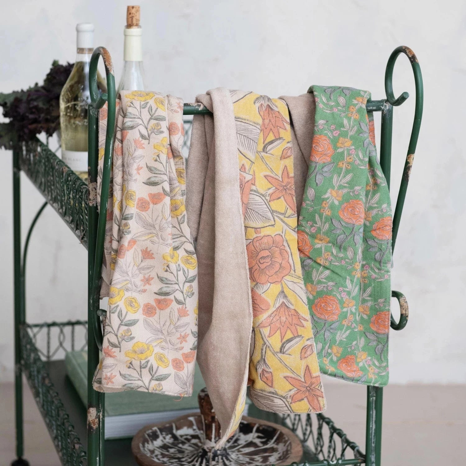 Creative Co-op Cotton Printed Tea Towels with Terry Back, Available in 3 Styles - Little Miss Muffin Children & Home