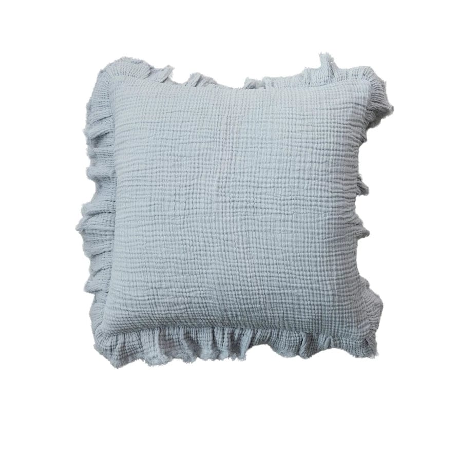 Creative Co-op Creative Co-op 20" Square Light Blue Cotton Double Cloth Pillow with Ruffled Edge - Little Miss Muffin Children & Home