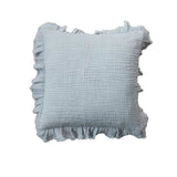 Creative Co-op 20" Square Light Blue Cotton Double Cloth Pillow with Ruffled Edge