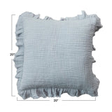 Creative Co-op 20" Square Light Blue Cotton Double Cloth Pillow with Ruffled Edge