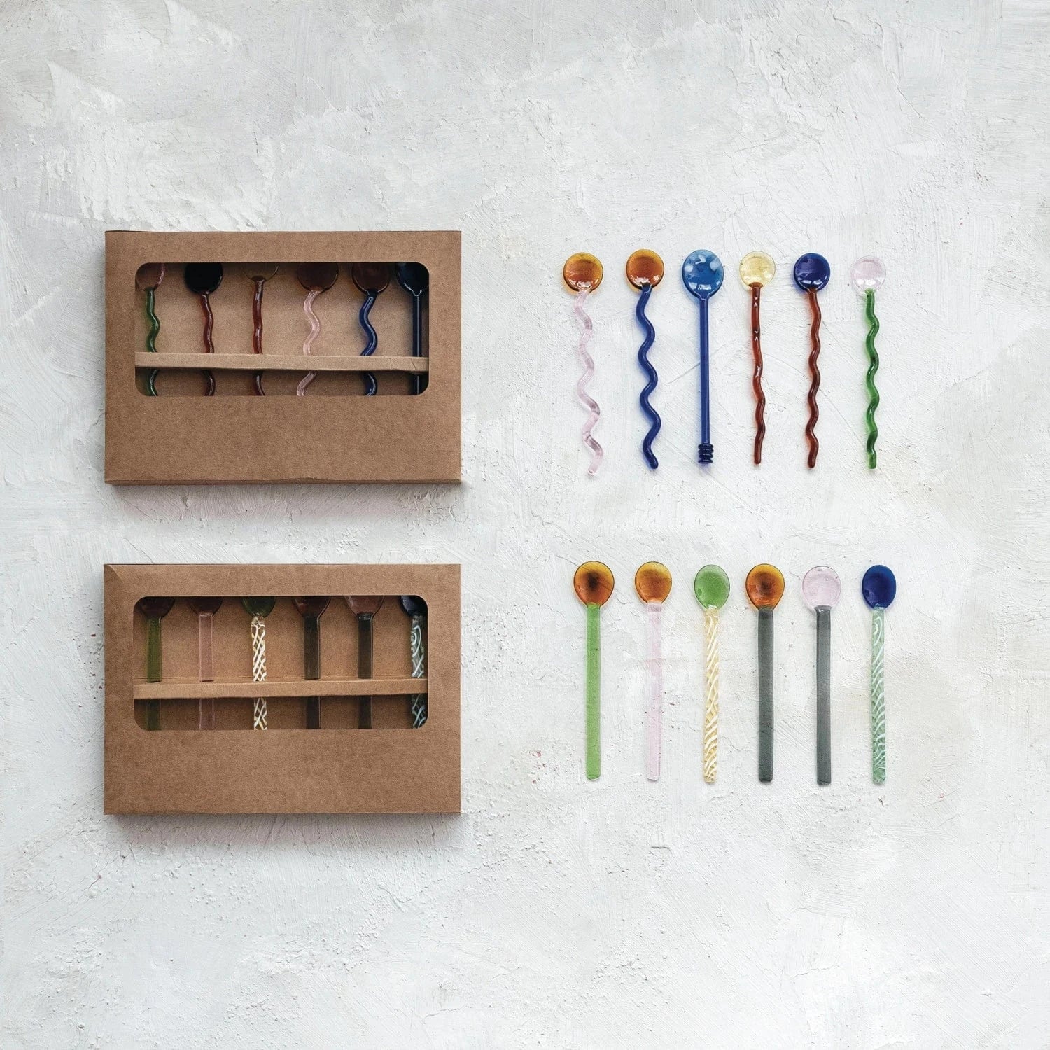 Creative Co-op Set of 6 Handmade Glass Spoons in Kraft Box, 2 Styles Available - Little Miss Muffin Children & Home