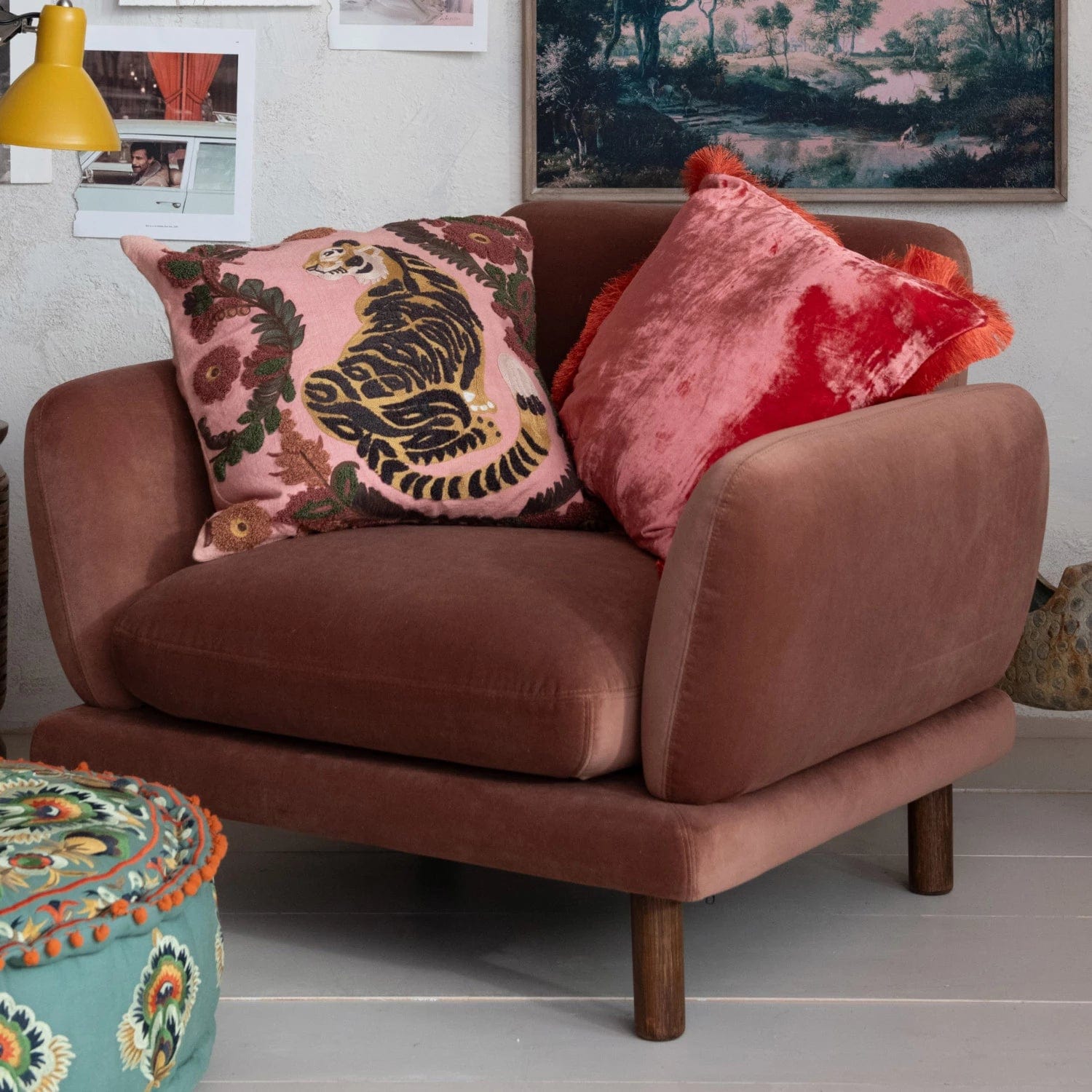 Creative Co-op Creative Co-op 20" Square Cotton Slub Pillow with Embroidered Tiger & Flowers - Little Miss Muffin Children & Home