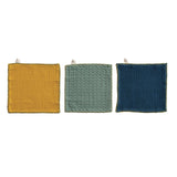 Creative Co-op Cotton Waffle Weave Dish Cloths with Cheese/Cutting Board, 4PC Set