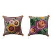 18" Square Cotton Tufted Floral Pillow with Pom Poms, 2 Available Styles