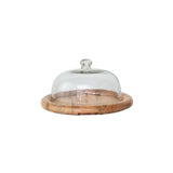 Creative Co-op 16" Round x 8"H Glass Cloche with Natural Mango Wood Base