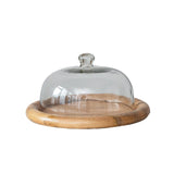 Creative Co-op 16" Round x 8"H Glass Cloche with Natural Mango Wood Base