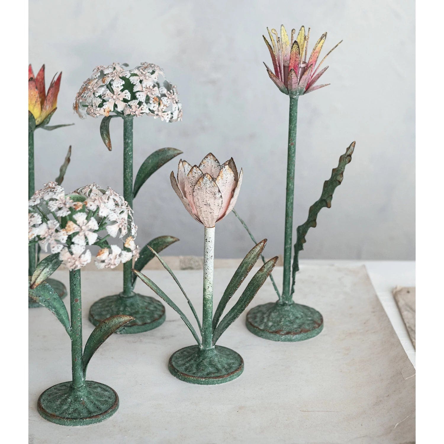 Creative Co-op Creative Co-op Painted Metal Vintage Reproduction Toleware Flower Shaped Taper Holder, Distressed Finish, 3 Styles Available - Little Miss Muffin Children & Home