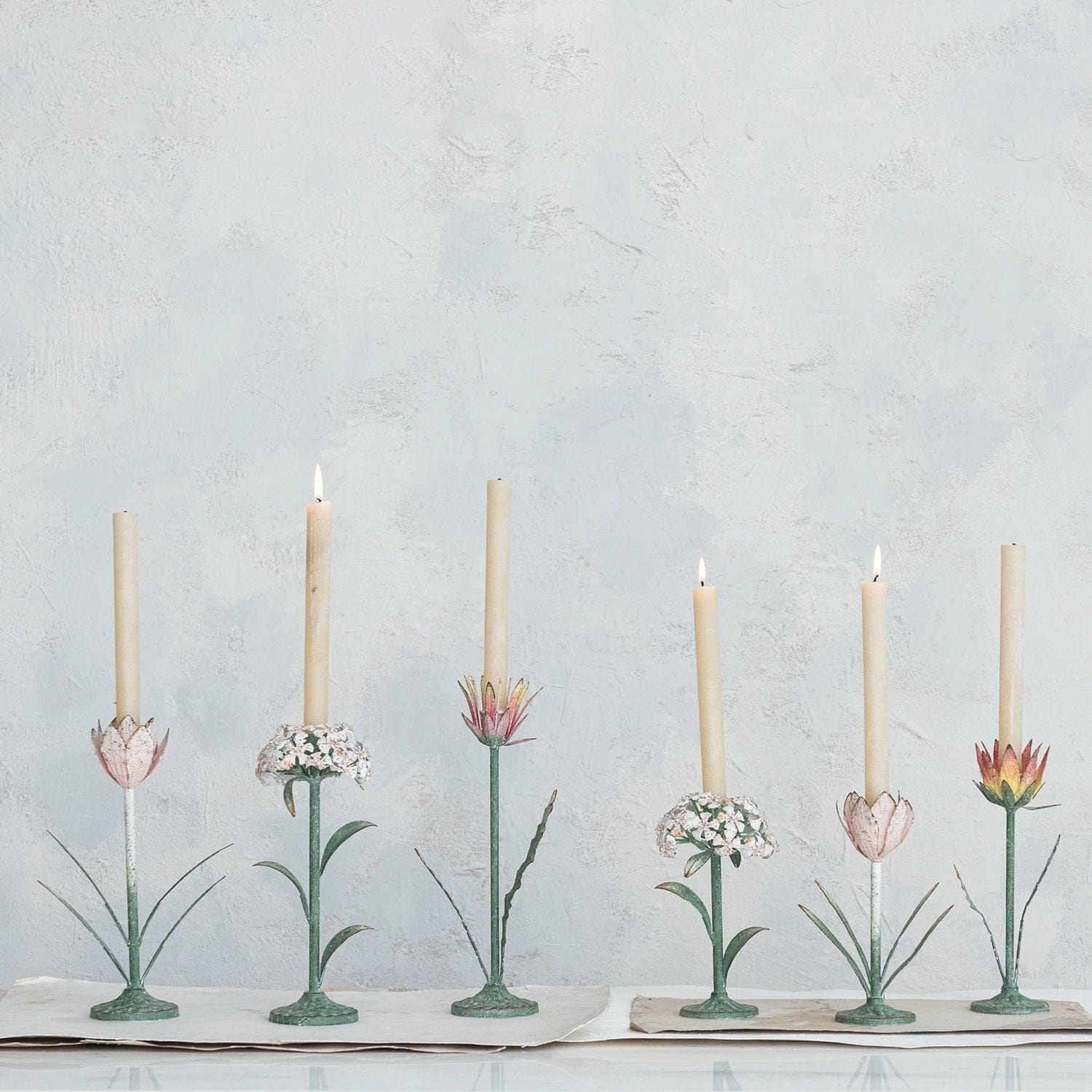 Creative Co-op Creative Co-op Painted Metal Vintage Reproduction Toleware Flower Shaped Taper Holder, Distressed Finish, 3 Styles Available - Little Miss Muffin Children & Home