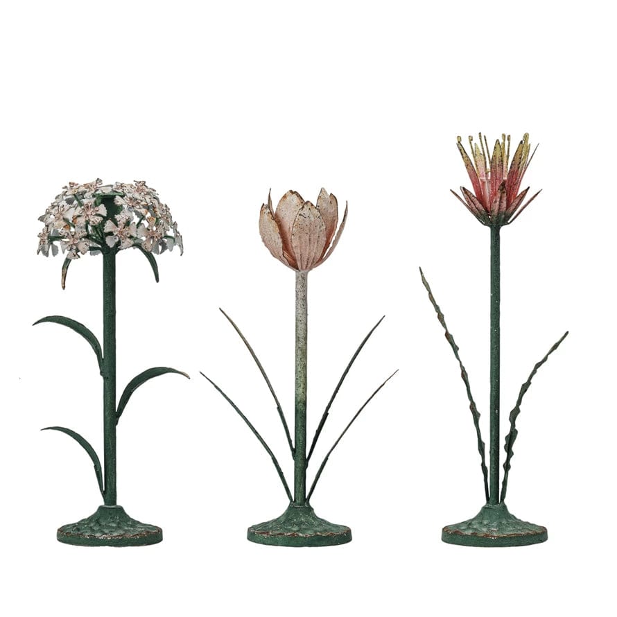 Creative Co-op Creative Co-op Painted Metal Vintage Reproduction Toleware Flower Shaped Taper Holder, Distressed Finish, 3 Styles Available - Little Miss Muffin Children & Home