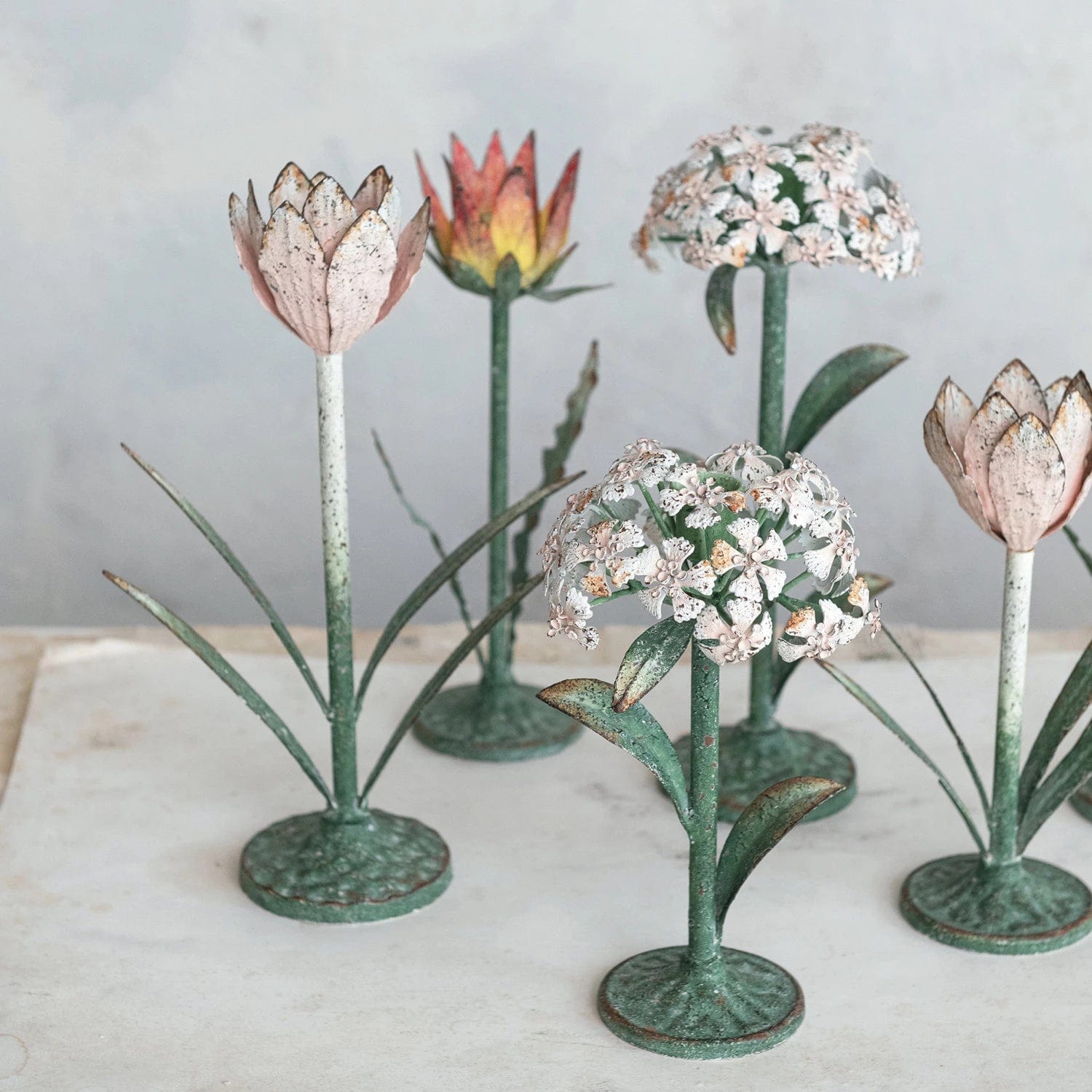 Creative Co-op Creative Co-op Painted Metal Vintage Reproduction Toleware Flower Shaped Taper Holder, Distressed Finish, 3 Styles Available - Little Miss Muffin Children & Home