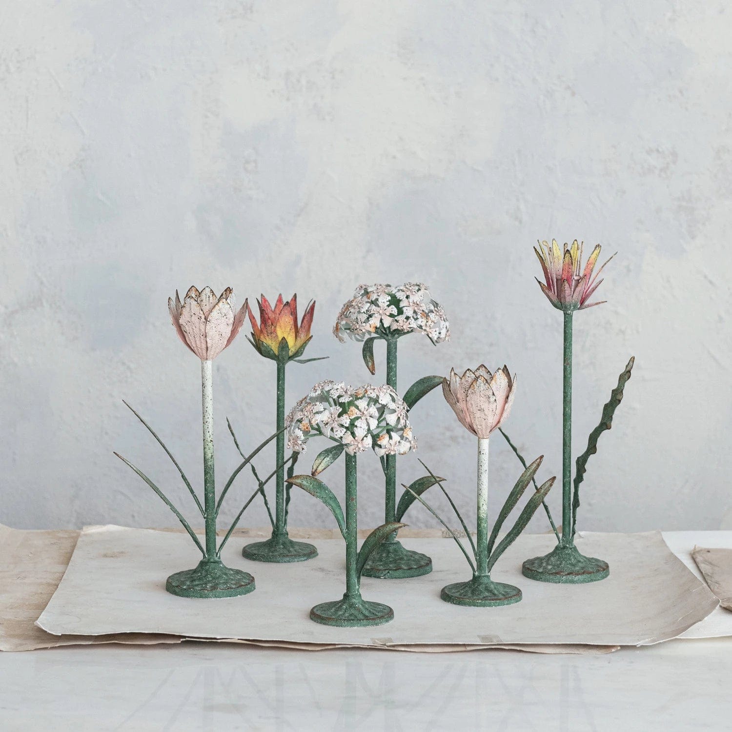 Creative Co-op Creative Co-op Painted Metal Vintage Reproduction Toleware Flower Shaped Taper Holder, Distressed Finish, 3 Styles Available - Little Miss Muffin Children & Home