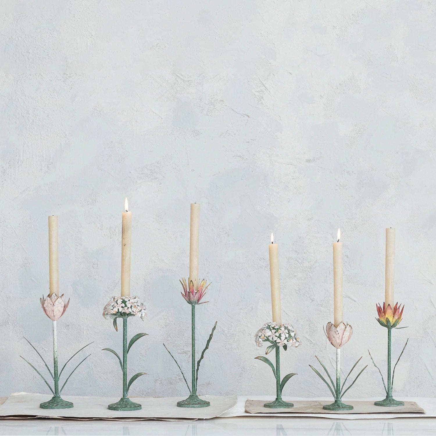 Creative Co-op Creative Co-op Painted Metal Vintage Reproduction Toleware Flower Shaped Taper Holder, Distressed Finish, 3 Styles Available - Little Miss Muffin Children & Home