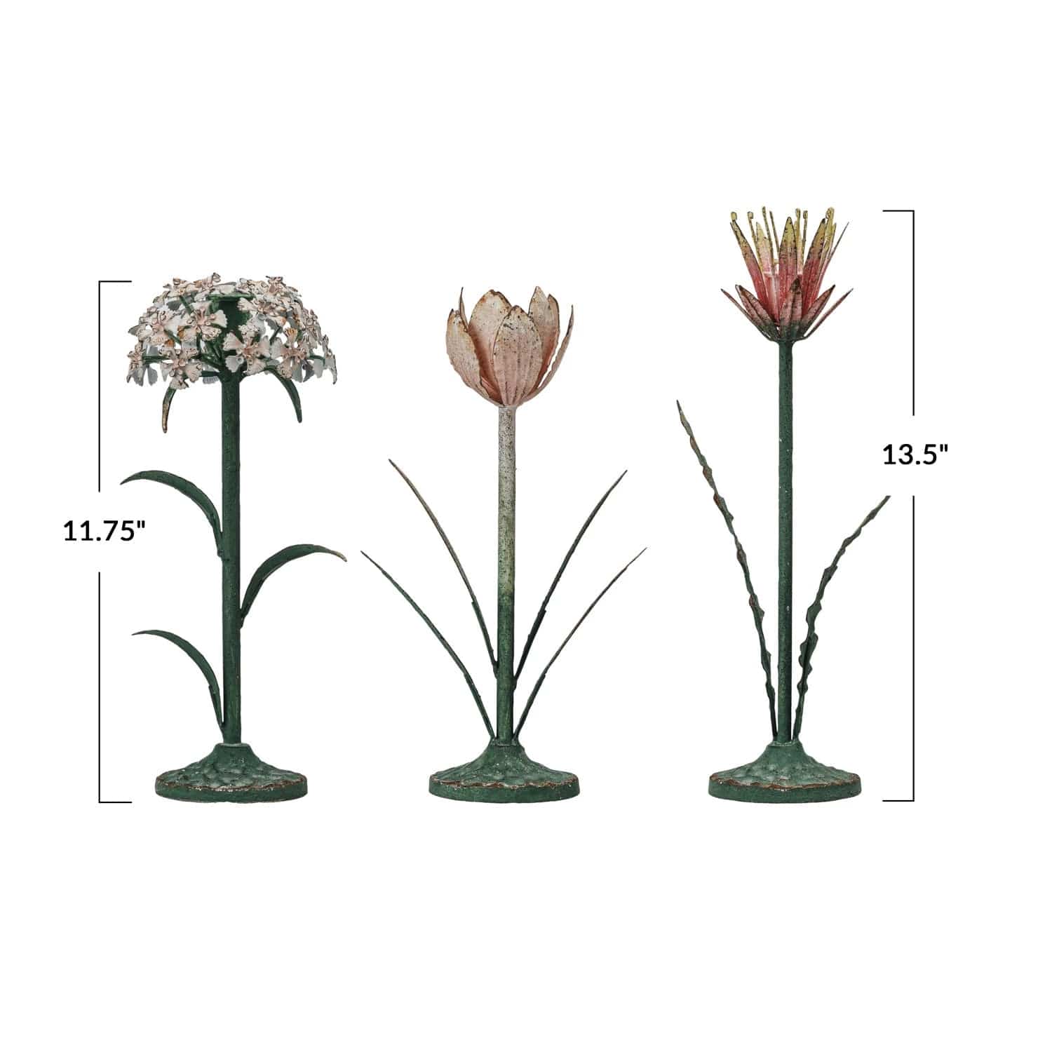 Creative Co-op Creative Co-op Painted Metal Vintage Reproduction Toleware Flower Shaped Taper Holder, Distressed Finish, 3 Styles Available - Little Miss Muffin Children & Home