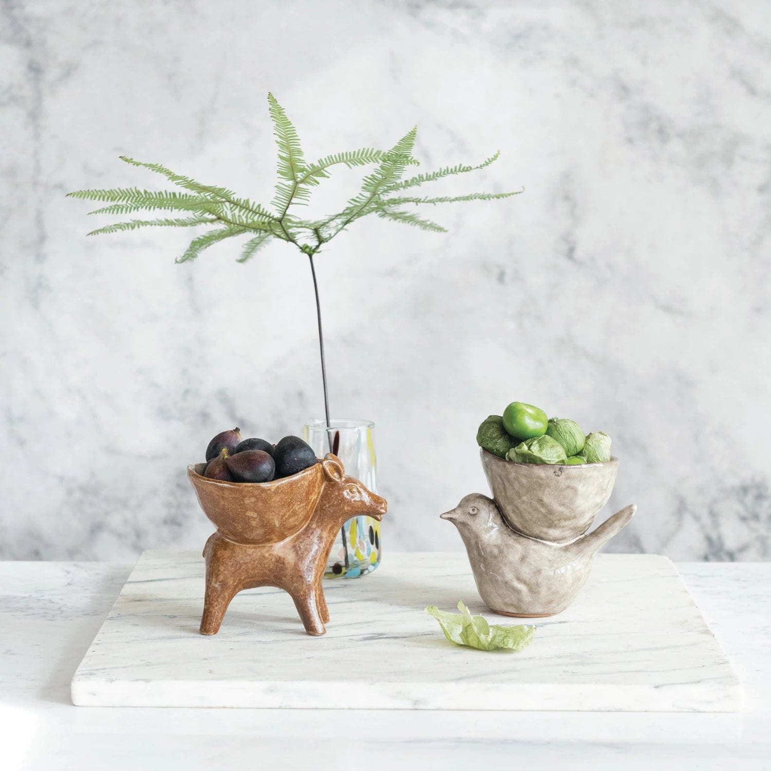 Creative Co-op Creative Co-op Cream Color Stoneware Bird with Bowl (Each One Will Vary) - Little Miss Muffin Children & Home