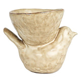 Creative Co-op Cream Color Stoneware Bird with Bowl (Each One Will Vary)