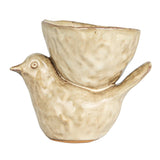 Creative Co-op Cream Color Stoneware Bird with Bowl (Each One Will Vary)