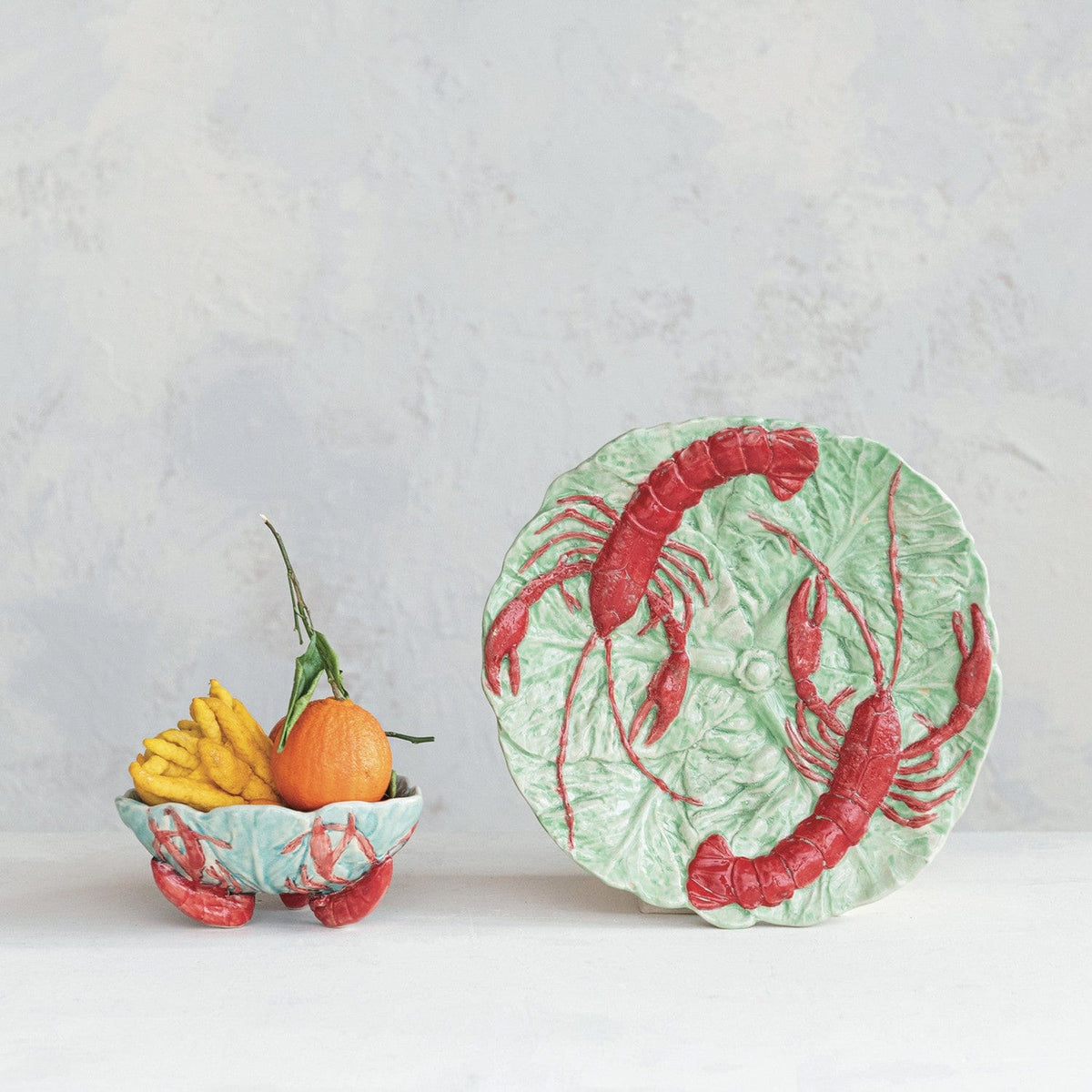 Hand-Painted Embossed Vintage Reproduction Plate with Lobsters (Each One Will Vary)