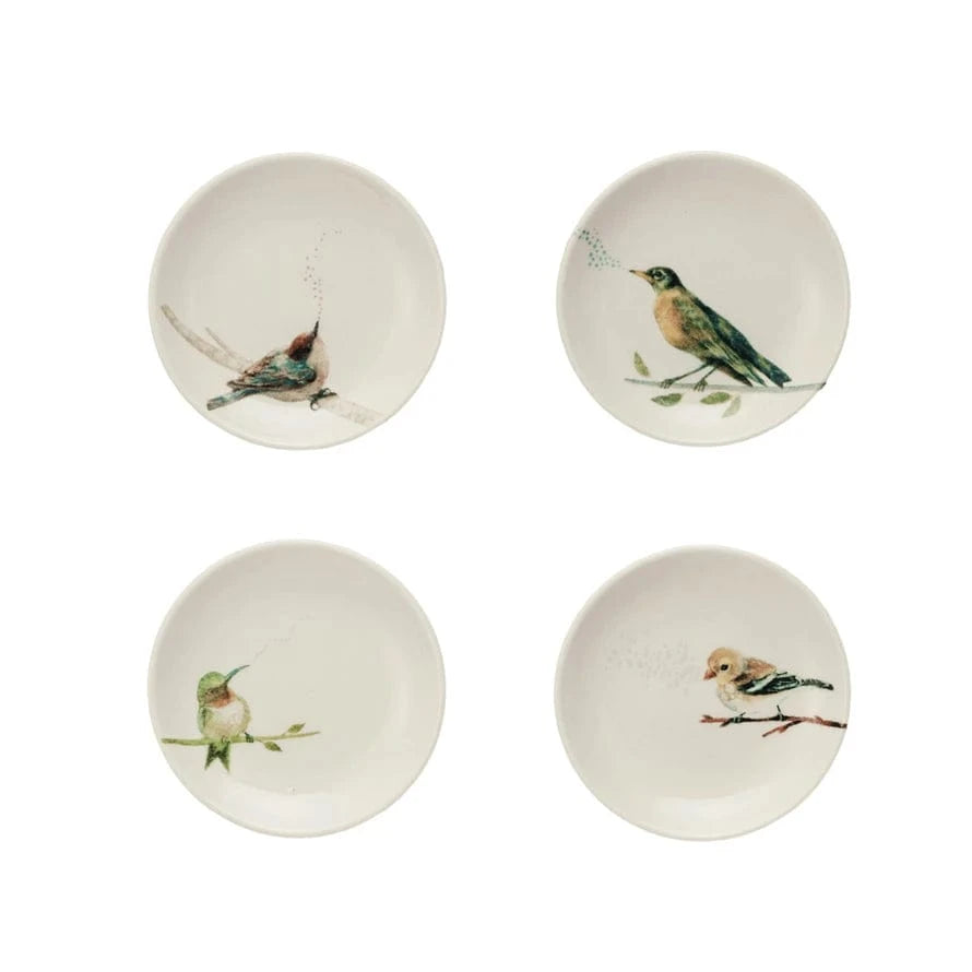 Creative Co-op Stoneware Dish with Bird on Branch, 4 Styles Available - Little Miss Muffin Children & Home