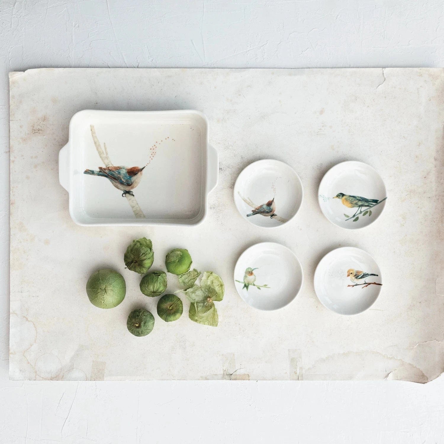 Creative Co-op Stoneware Dish with Bird on Branch, 4 Styles Available - Little Miss Muffin Children & Home