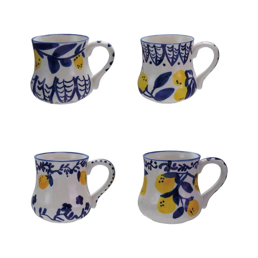 Creative Co-op 16 oz. Hand-Painted Stoneware Mug, 4 Styles (Each Will Vary) - Little Miss Muffin Children & Home