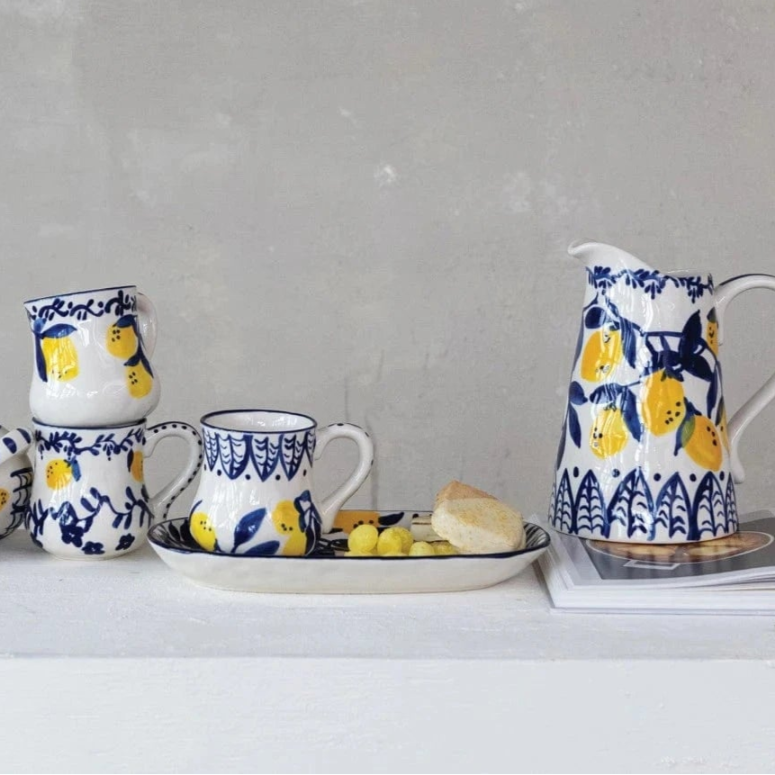 Creative Co-op 16 oz. Hand-Painted Stoneware Mug, 4 Styles (Each Will Vary) - Little Miss Muffin Children & Home