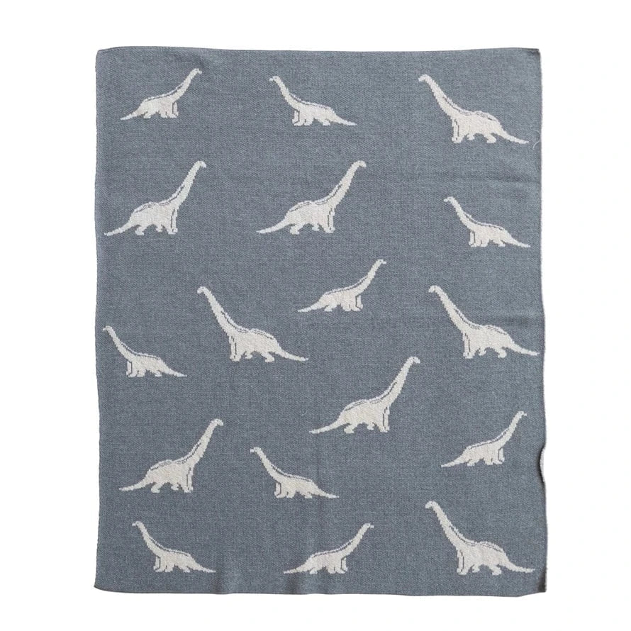 Creative Co-op Cotton Knit Baby Blanket with Dinosaurs - Little Miss Muffin Children & Home