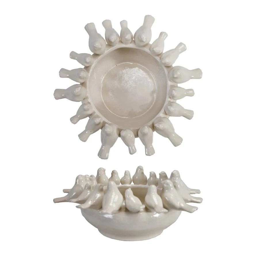Creative Co-op Decorative Stoneware Bowl with Birds on Rim, White - Little Miss Muffin Children & Home