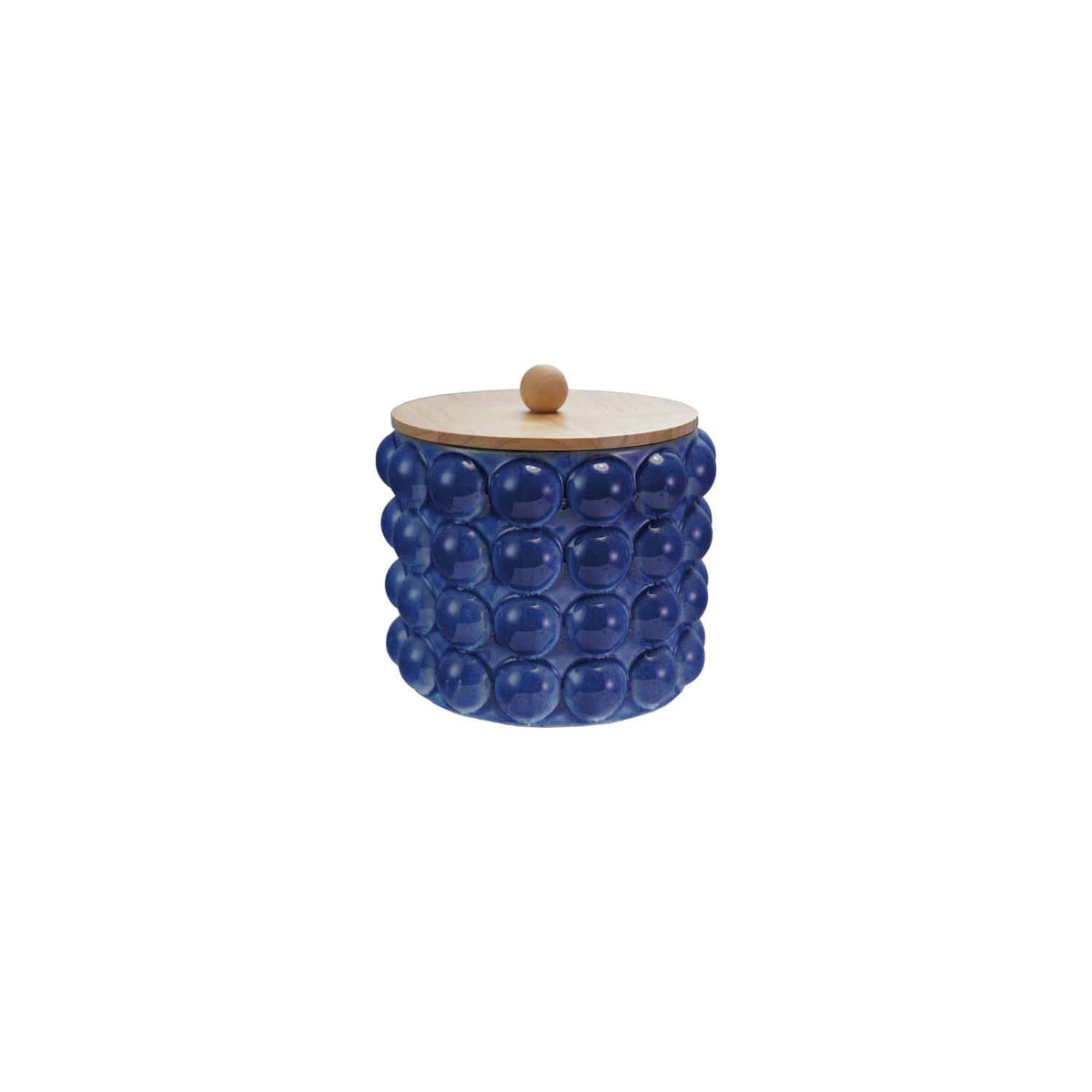 Stoneware Canister with Raised Dots & Wood Lid (Each Will Vary)