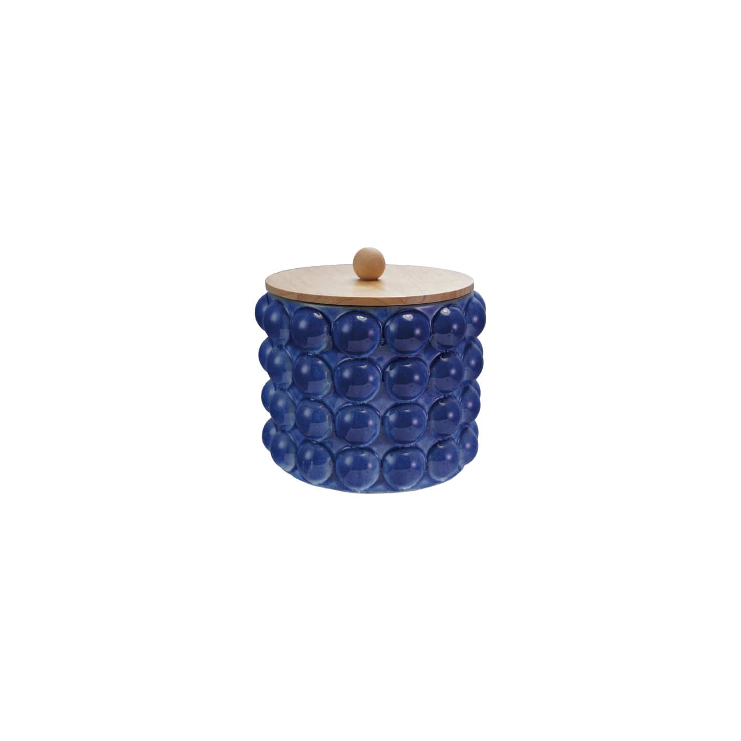 Stoneware Canister with Raised Dots & Wood Lid (Each Will Vary)