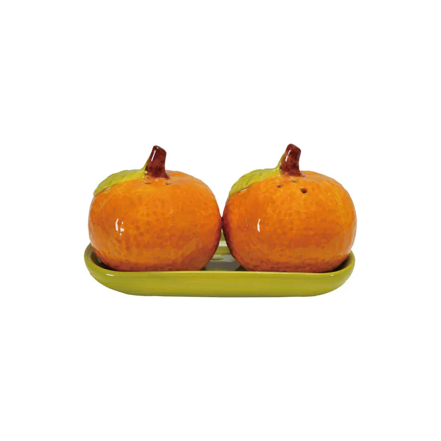 Clementine Shaped Salt & Pepper Shakers with Tray