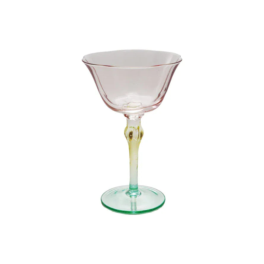 Pink, Yellow & Green 6oz Hand-Blown Stemmed Wine Glass