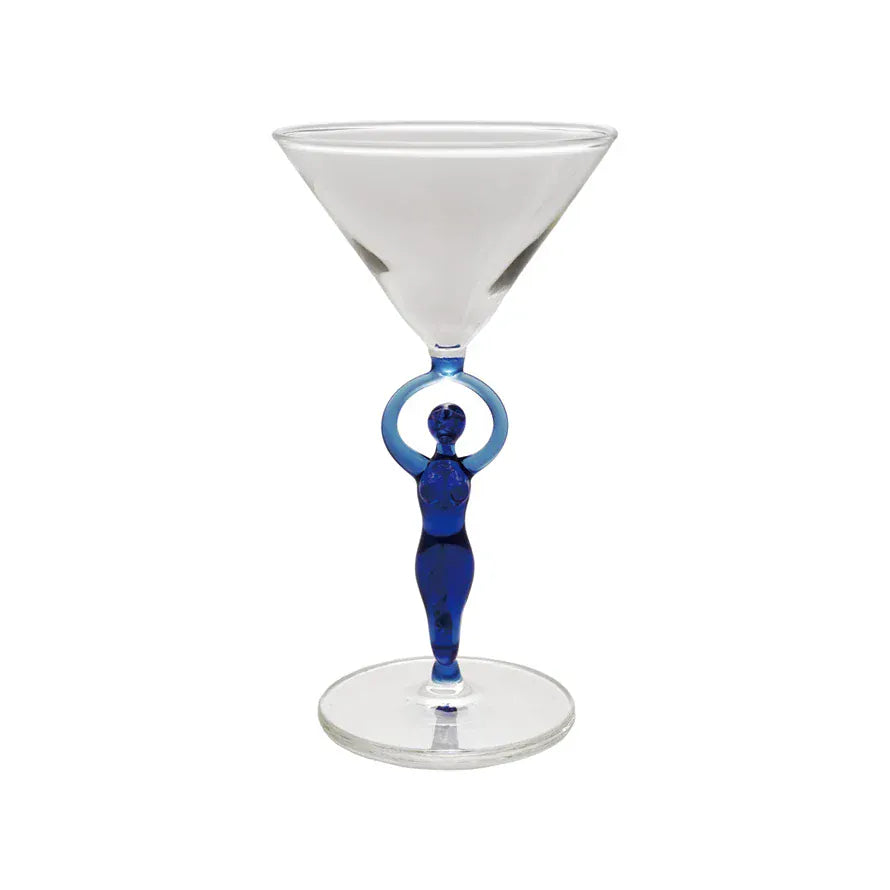 Blue 4oz Martini Glass with Hand-Blown Mermaid Stem
