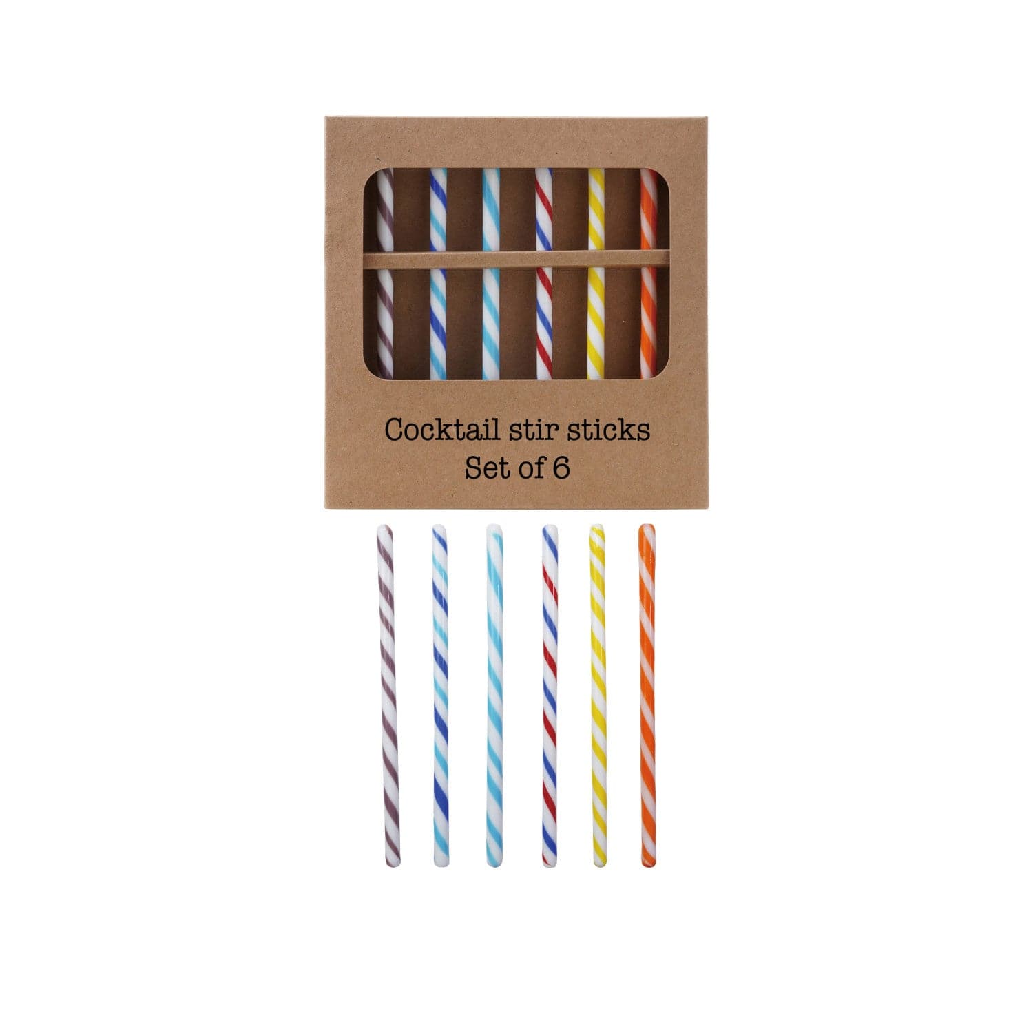 Hand-Blown Glass Cocktail Stir Sticks with Stripes, Boxed Set of 6