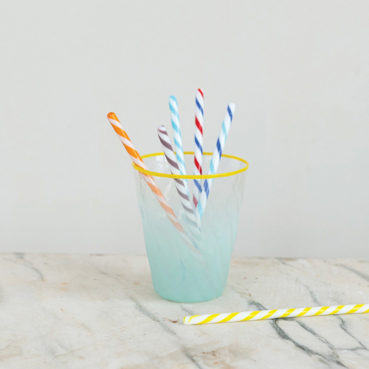 Hand-Blown Glass Cocktail Stir Sticks with Stripes, Boxed Set of 6