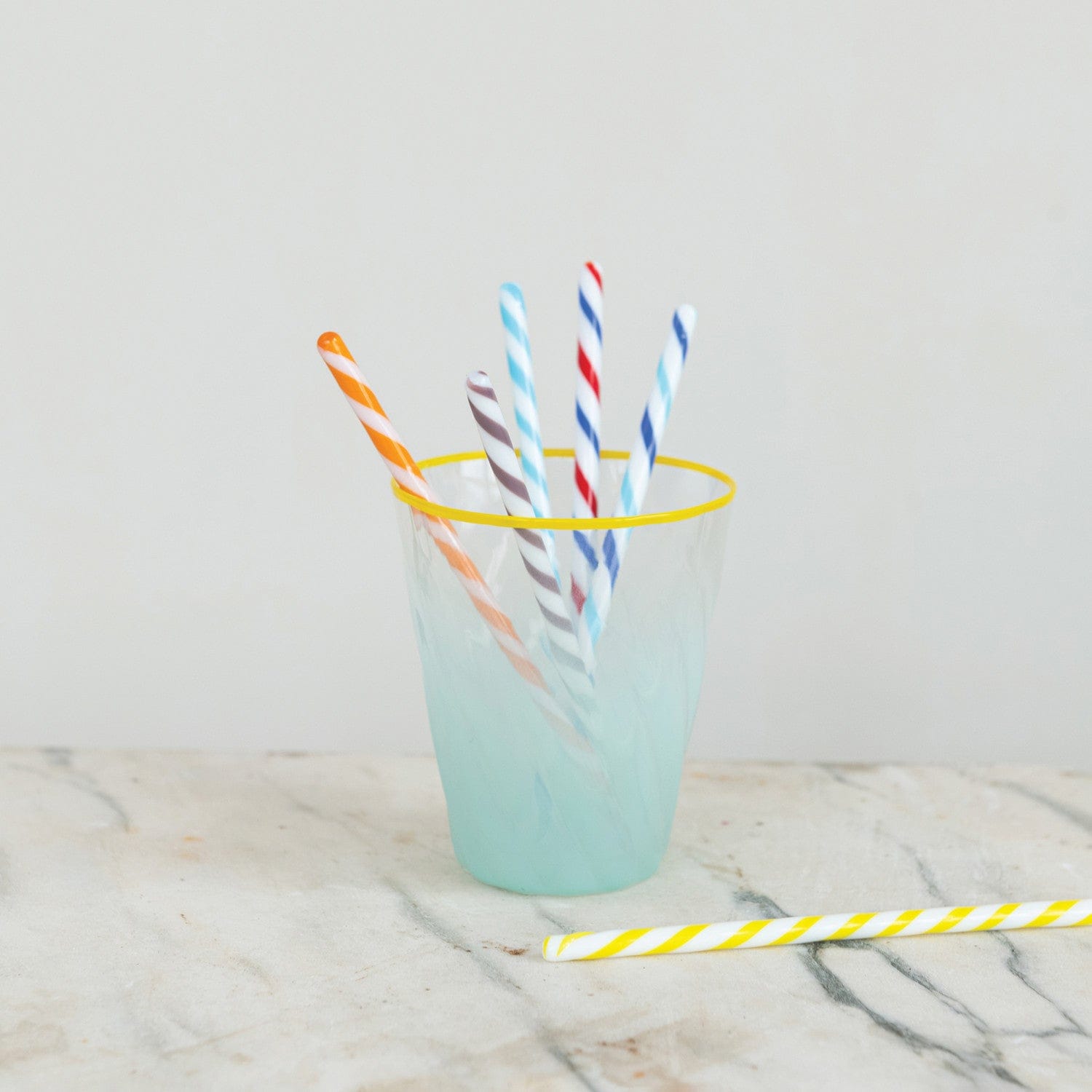 Hand-Blown Glass Cocktail Stir Sticks with Stripes, Boxed Set of 6