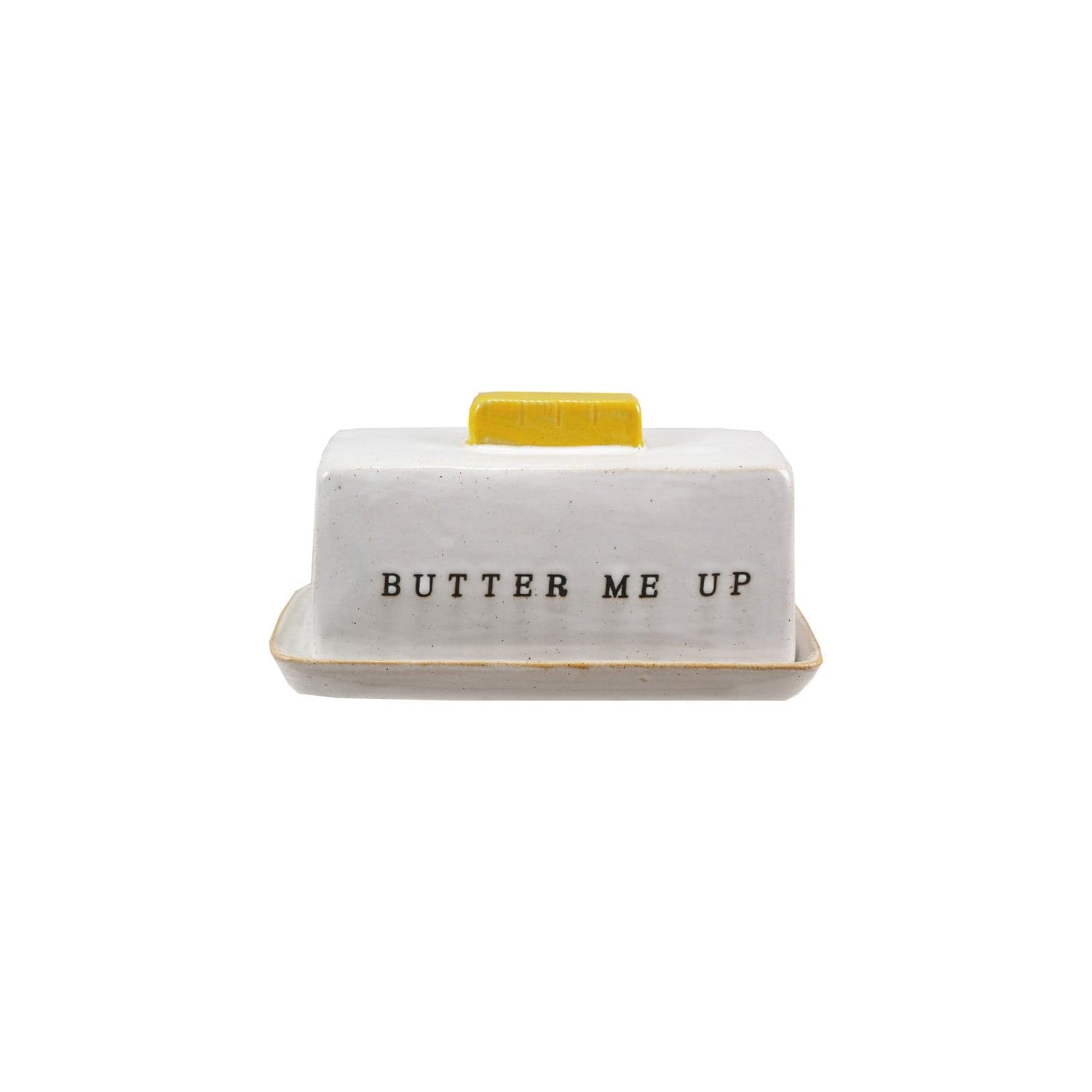 Reactive Glaze Stoneware Butter Dish w/ Debossed "Butter Me Up" (Each One Will Vary)