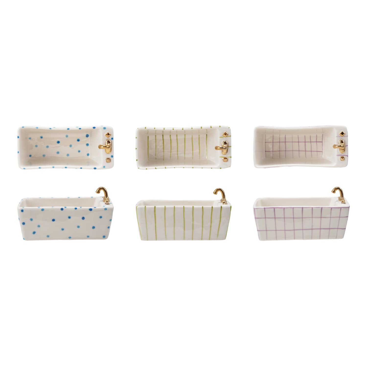Hand-Painted Stoneware Bathtub Shaped Soap Dish with Pattern, 3 Styles Available
