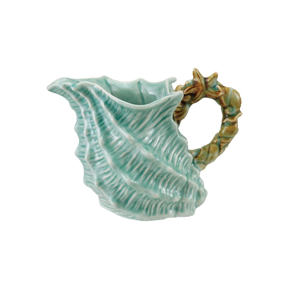 1 Quart Stoneware Shell Shaped Pitcher with Starfish & Shells Handle