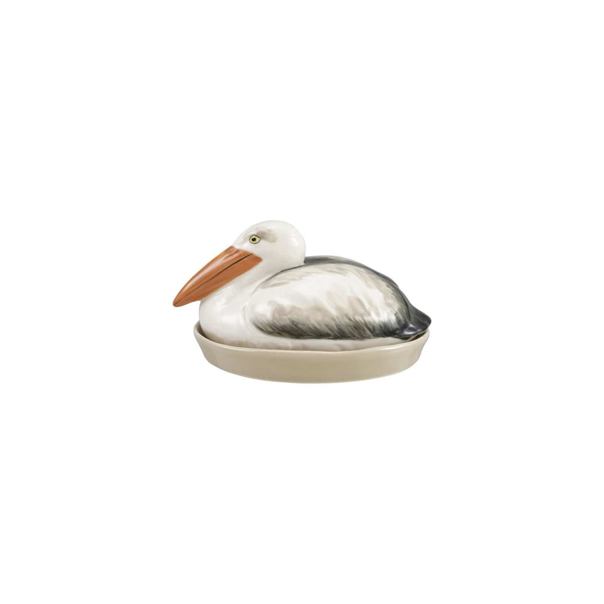 Hand-Painted Stoneware Pelican Shaped Butter Dish