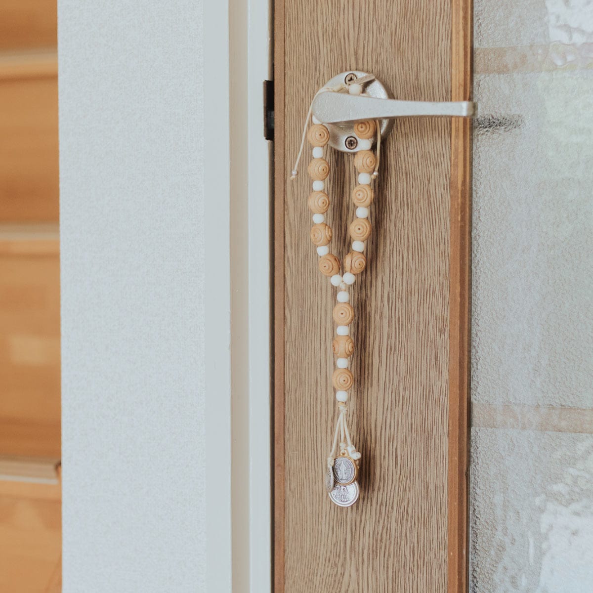 My Saint My Hero Door Hanger Olive Wood & White Lava Bead - Little Miss Muffin Children & Home