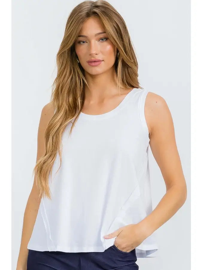 Soft Cotton Tank with Raw Edge Seams in White