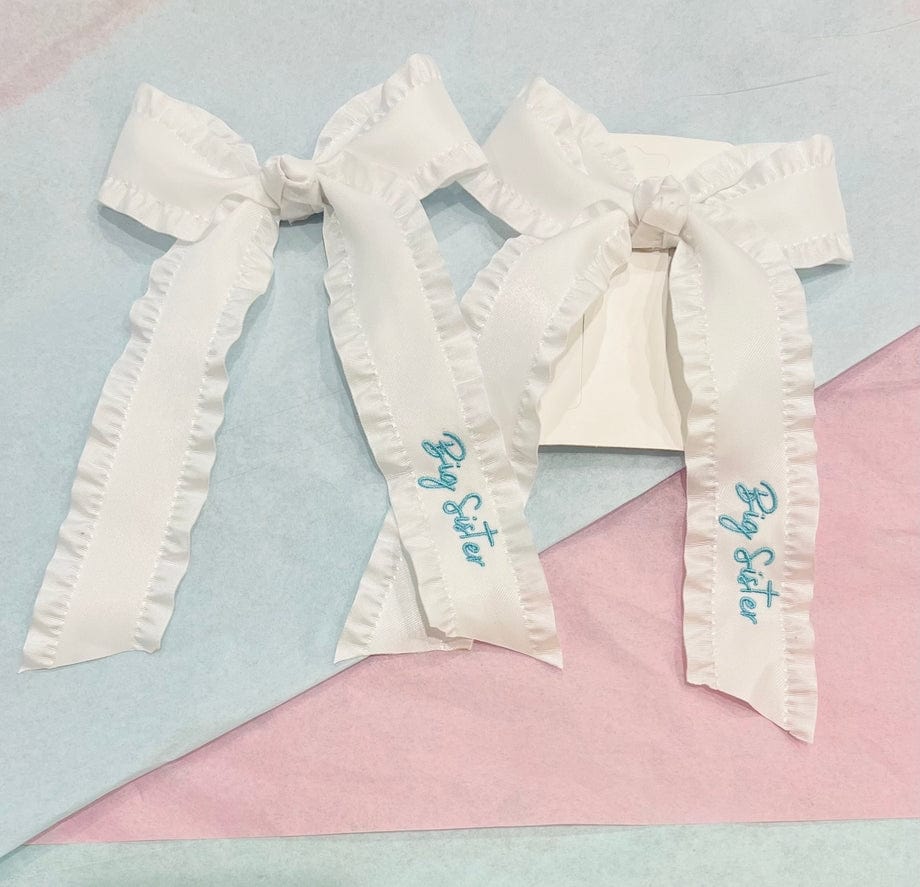 Just For Fun Threads Big Sister Long Tail Hair Bow, Blue - Little Miss Muffin Children & Home