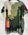 Camo Floral V-Neck Knit Printed Short Sleeves Sweater