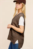 La Miel Oversized Knit Deep V-Neck Sweater Vest in Brownie